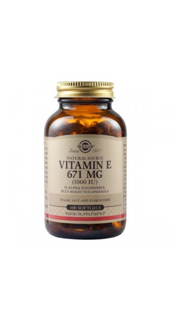 Solgar Vitamin E 1000IU Συμπλήρωμα Διατροφής Βιταμίνη Ε με Ισχυρή Αντιοξειδωτική Δράση, Συμβάλλει στην Υγεία του Καρδιαγγειακού & Ανοσοποιητικού Συστήματος - Ιδανική για Όμορφο Δέρμα, 100softgels