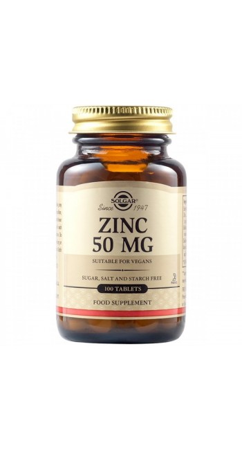 Solgar Zinc Gluconate 50mg Συμπλήρωμα Διατροφής Ψευδαργύρου για Τόνωση του Ανοσοποιητικού & της Αναπαραγωγικής Υγείας, 100tabs