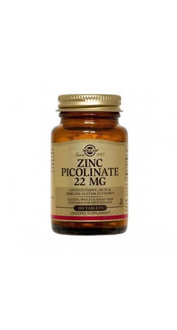 Solgar Zinc Picolinate 22mg Συμπλήρωμα Διατροφής Ψευδαργύρου για Τόνωση του Ανοσοποιητικού & της Αναπαραγωγικής Υγείας, 100tabs