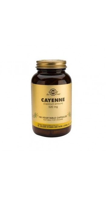 Solgar Cayenne 520mg Συμπλήρωμα Διατροφής από Ακατέργαστο Καγιέν Συμβάλλει στην Καλή Υγεία του Καρδιαγγειακού & Πεπτικού Συστήματος, 100veg.caps