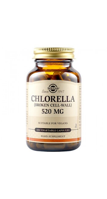 Solgar Chlorella 520mg Χλωρέλλα Συμπλήρωμα Διατροφής για Αποτοξίνωση & Τόνωση του Οργανισμού, 100veg.caps