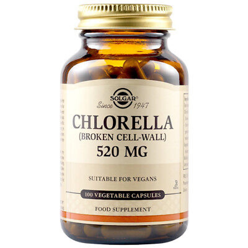 Solgar Chlorella 520mg Χλωρέλλα Συμπλήρωμα Διατροφής για Αποτοξίνωση & Τόνωση του Οργανισμού, 100veg.caps