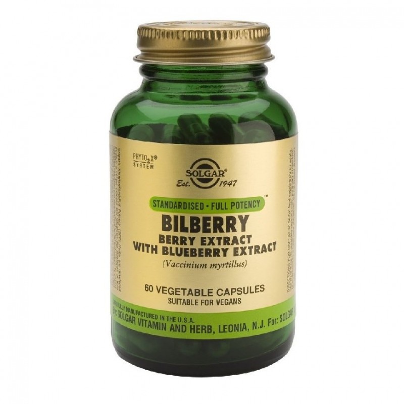 Solgar Bilberry Berry Extract with Blueberry Extract Συμπλήρωμα Διατροφής για Ενίσχυση της Όρασης - Ιδανικό για Άτομα με Πολύωρη Χρήση του Η/Υ, 60veg.caps