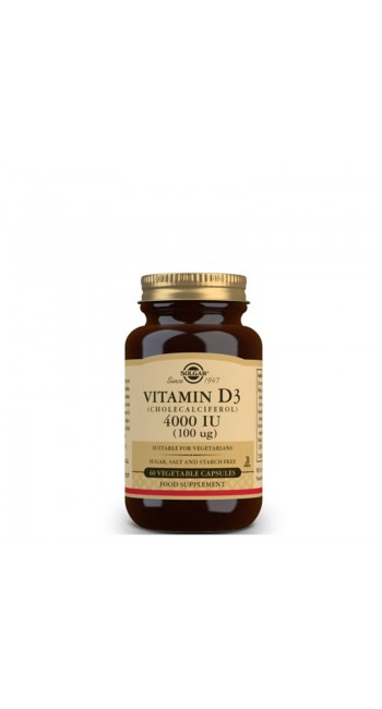 Solgar Vitamin D3 4000 IU (100μg) Συμπλήρωμα Διατροφής Βιταμίνης D3 με Πολλαπλά Οφέλη για τον Οργανισμό, Ιδανικό για την Υγεία των Οστών & των Αρθρώσεων, 60veg.caps