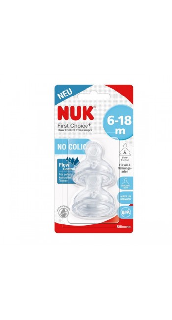 Nuk First Choice Θηλές Σιλικόνης 6-18 Μηνών Flow Control, 2τμχ 