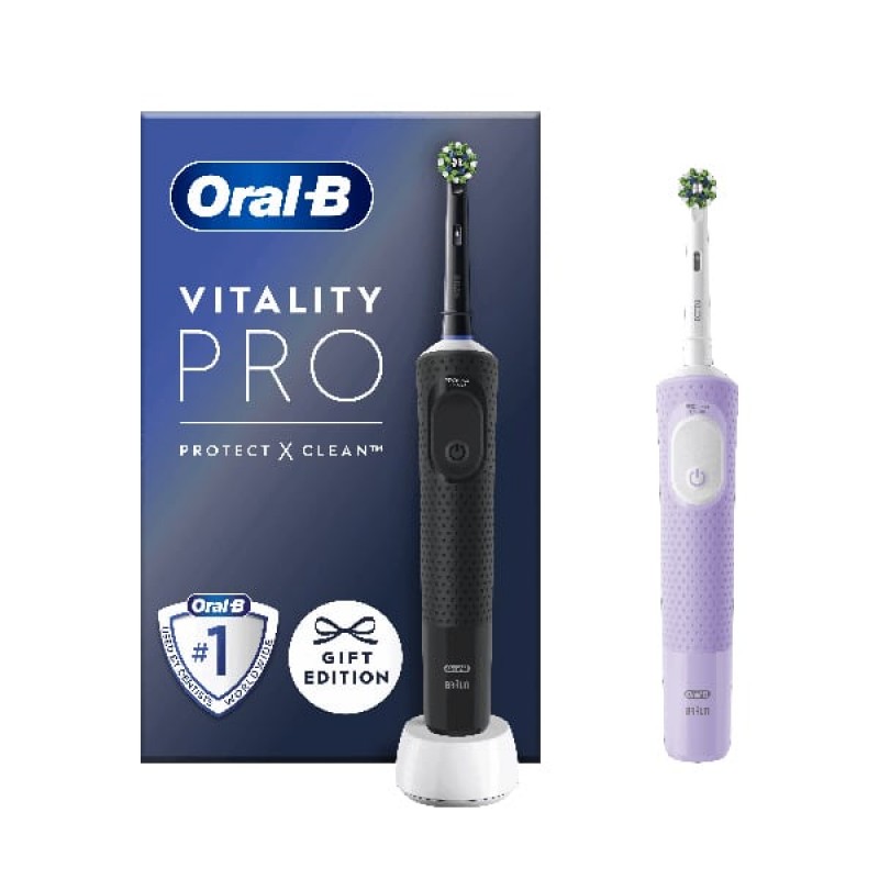 Oral-B Vitality Pro Black & Pink Duo Ηλεκτρικές Οδοντόβουρτσες Μαύρo & Μωβ, 2τμχ