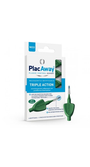 Plac Away Triple Action Μεσοδόντια Βουρτσάκια 0.8mm ISO 5 Πράσινο, 6τμχ