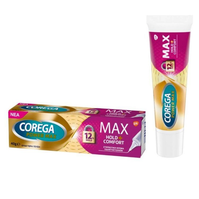 Corega Power Max Hold & Comfort Στερεωτική Κρέμα Τεχνητής Οδοντοστοιχίας, 40gr 