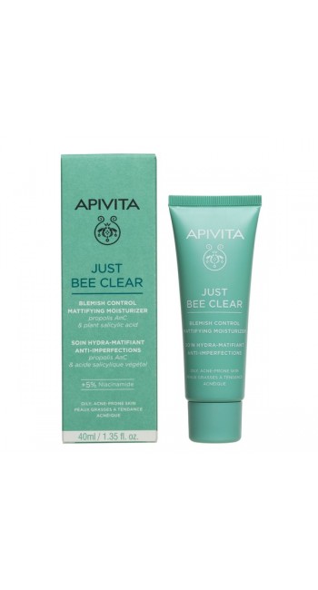 Apivita JUST BEE CLEAR Κρέμα κατά των Ατελειών για Ενυδάτωση & Ματ αποτέλεσμα με propolis AmC & φυτικό σαλικυλικό οξύ, 40ml