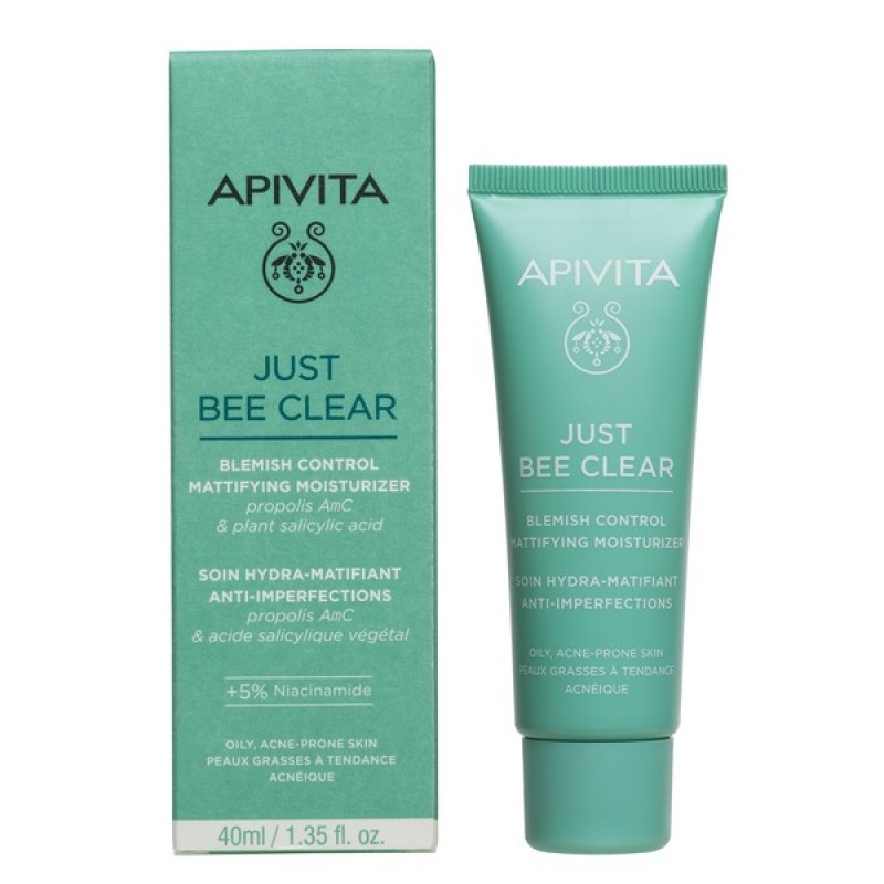 Apivita JUST BEE CLEAR Κρέμα κατά των Ατελειών για Ενυδάτωση & Ματ αποτέλεσμα με propolis AmC & φυτικό σαλικυλικό οξύ, 40ml