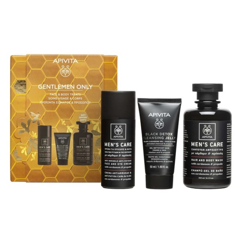 Apivita Set Men’s Care Κρέμα Προσώπου και Ματιών Κατά Των Ρυτίδων και της Κούρασης, 50ml & Δώρο Mini Μαύρο Gel Καθαρισμού Πρόσωπο & Μάτια, 50ml & Men’s Care Σαμπουάν – Αφρόλουτρο, 250ml  