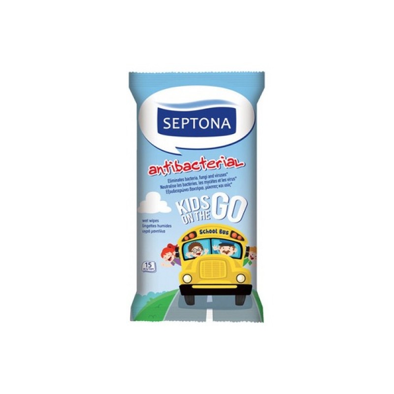 Septona Αντιβακτηριδιακά μαντηλάκια χεριών Kids on the Go, 15pcs