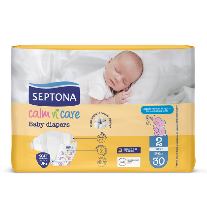 Septona Calm n' Care Baby Mini πανες με Αυτοκόλλητο 3-6kg No2, 30τμχ