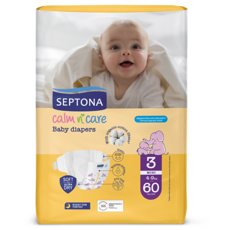 Septona Calm N' Care Πάνες Midi No3 (4-9Kg), 60τμχ