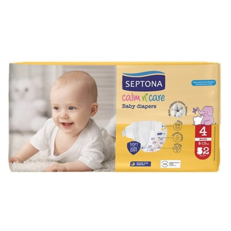 Septona Calm N' Care Baby Diapers Πάνες Maxi No4 (8-13kg), 26τμχ