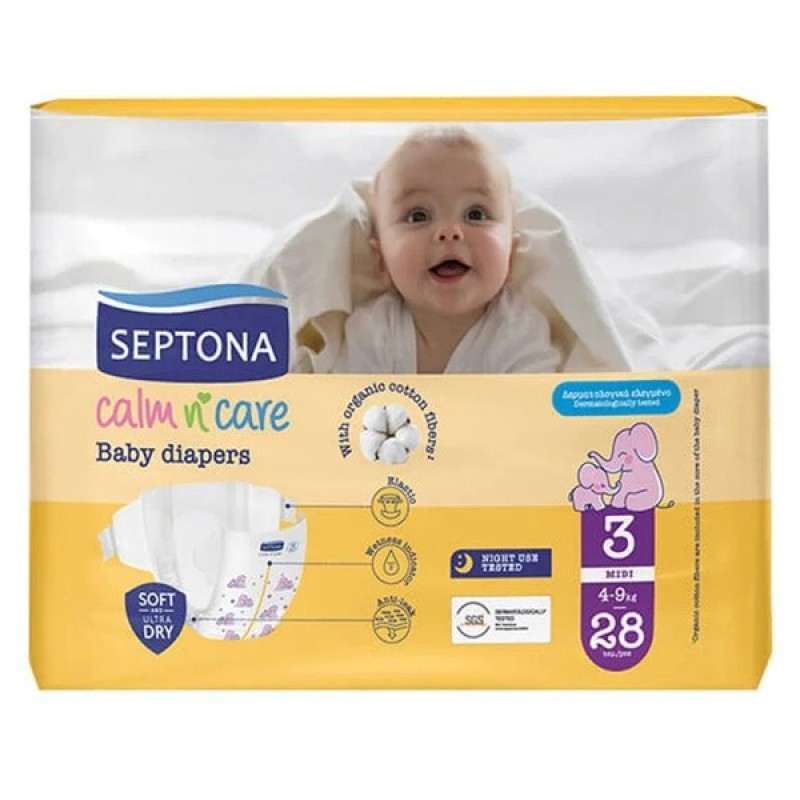 Septona Calm N' Care Baby Diapers Πάνες Midi No3 (4-9kg), 28τμχ