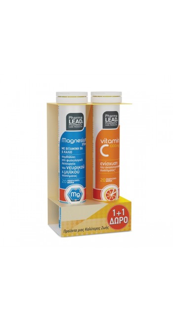 Pharmalead 1+1 Magnesium 375mg, Βιταμίνη B6 & Κάλιο, 20 αν. δισκία & Vitamin C 1000mg, 20 αν. δισκία 