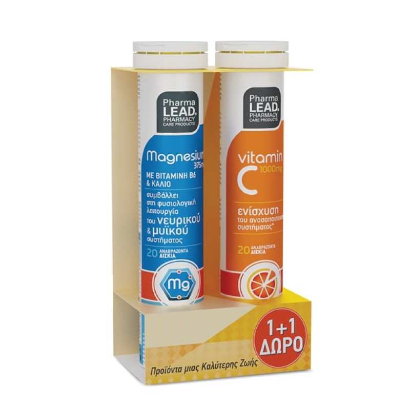 Pharmalead 1+1 Magnesium 375mg, Βιταμίνη B6 & Κάλιο, 20 αν. δισκία & Vitamin C 1000mg, 20 αν. δισκία 