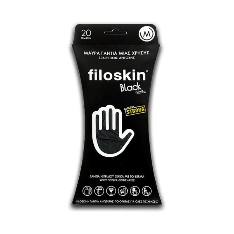 Filoskin Γάντια Νιτριλίου Χωρίς Πούδρα σε Μαύρο Χρώμα Μέγεθος Medium, 20τμχ