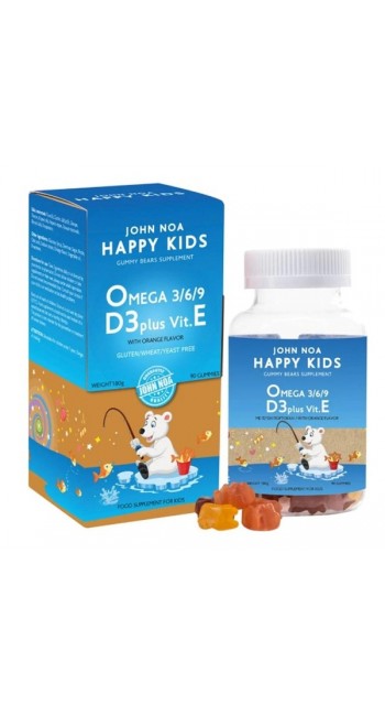 John Noa Happy Kids Omega 3/6/9 D3 Plus Vit. E Παιδικό Συμπλήρωμα Διατροφής, 90 ζελεδάκια