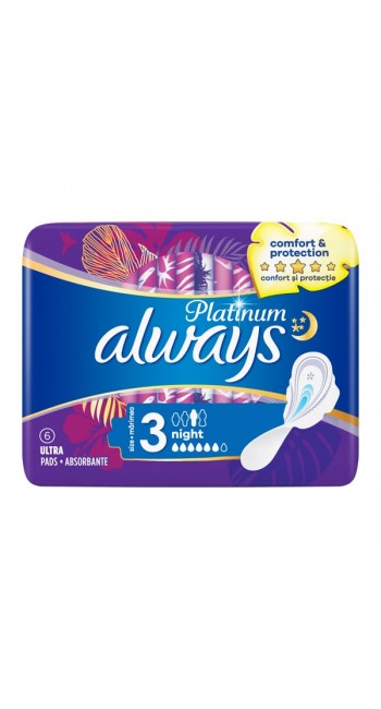 Always Ultra Platinum Ultra Night Size 3 Σερβιέτες με Φτερά, 6pcs 