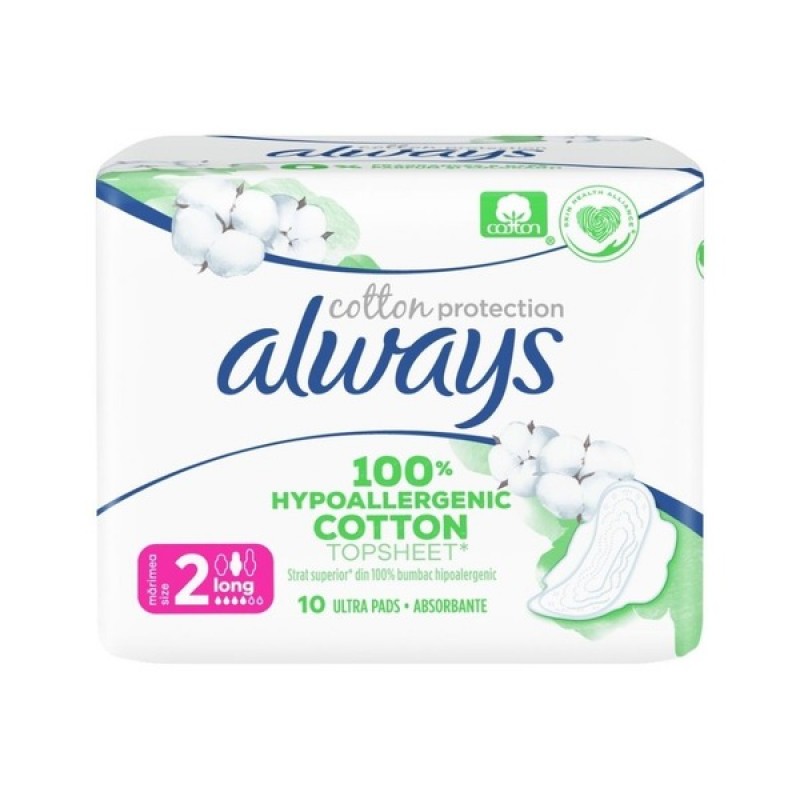 Always Cotton Protection Size 2 Long Σερβιέτες, 10τμχ