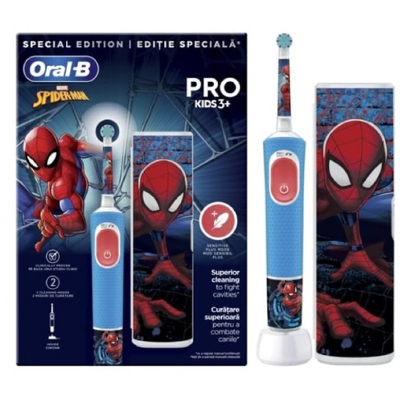 Oral-B Pro Kids Ηλεκτρική Οδοντόβουρτσα Spider-Man με Θήκη Ταξιδίου 3+ Ετών, 1τμχ