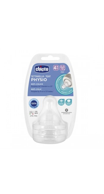 Chicco Physio Teat Anti-Colic Θηλή Σιλικόνης Γρήγορης Ροής 4m+, 2τμχ