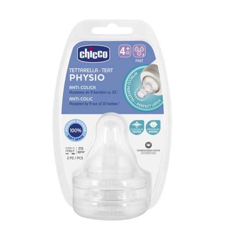 Chicco Physio Teat Anti-Colic Θηλή Σιλικόνης Γρήγορης Ροής 4m+, 2τμχ