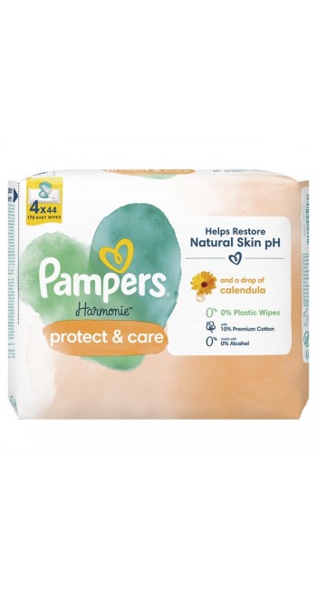 Pampers Harmonie Protect & Care Μωρομάντηλα, 4x44τμχ (176 τμχ)