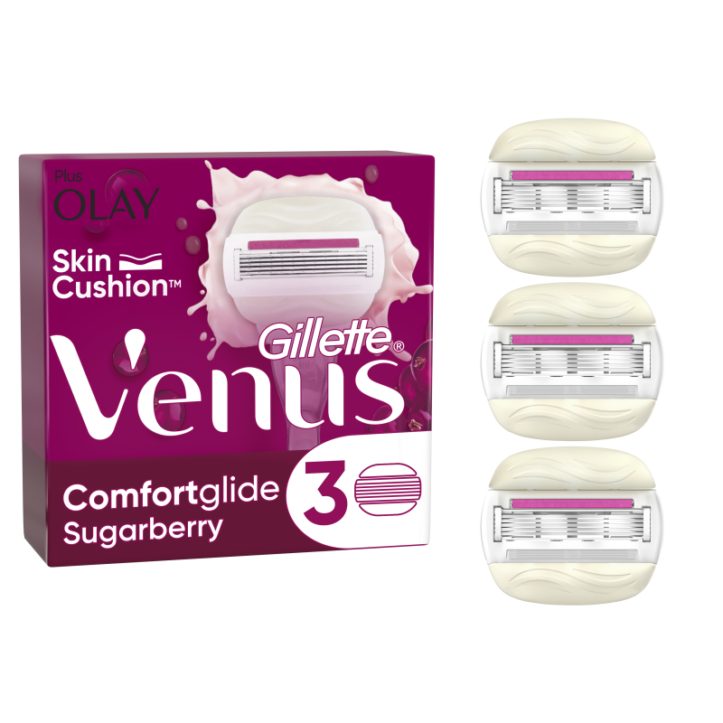 Gillette Venus ComfortGlide Sugarberry Ανταλλακτικές Κεφαλές Γυναικείας Ξυριστικής Μηχανής, 3τμχ