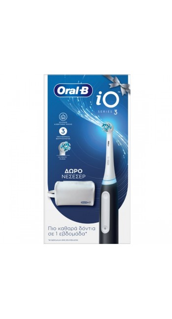 Oral-B iO Series 3 Ηλεκτρική Οδοντόβουρτσα Black, 1τεμ & Δώρο Νεσεσέρ