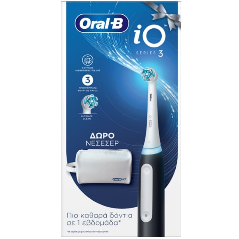 Oral-B iO Series 3 Ηλεκτρική Οδοντόβουρτσα Black, 1τεμ & Δώρο Νεσεσέρ