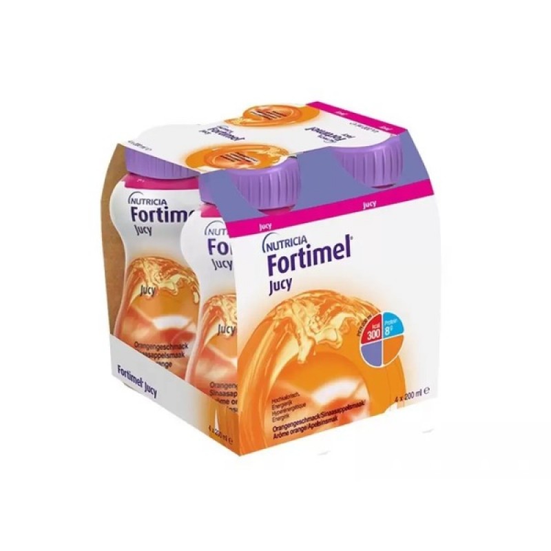 Fortimel Jucy Orange Θρεπτικό Σκεύασμα Υψηλής Ενέργειας Χωρίς Γλουτένη με Γεύση Πορτοκάλι, 4x200ml